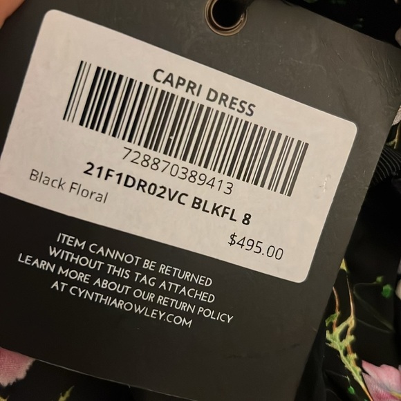 Cynthia Rowley Capri Dress -Black floral size 8 New - Picture 14 of 14
